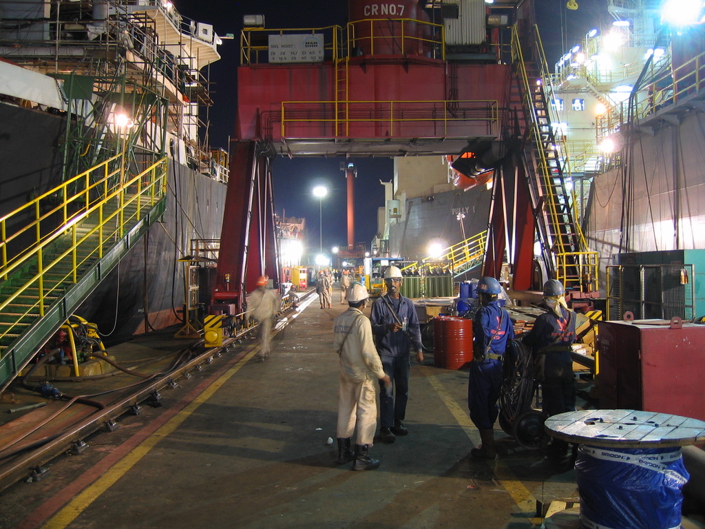 Marine engineering work at sea